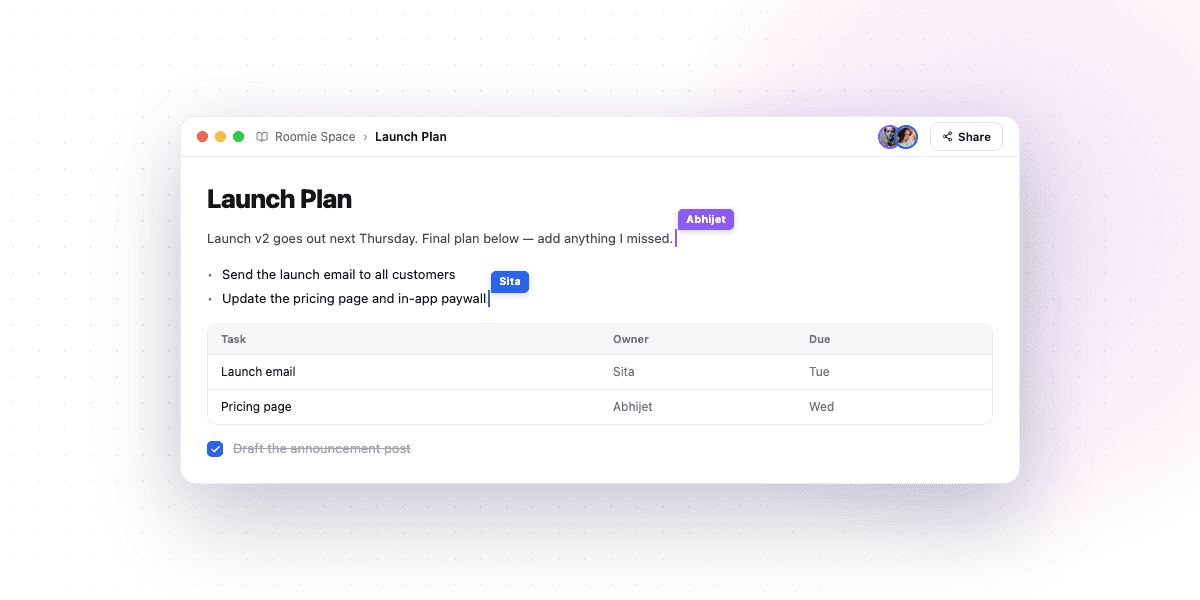 Roomie Wiki - Collaborative Docs Your Team and Your AI Can Both Read