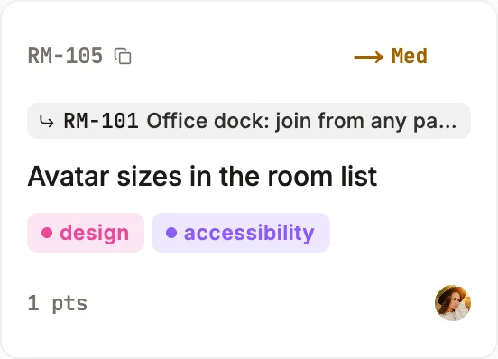 A Roomie ticket with a subtask progress bar, above one of its subtasks