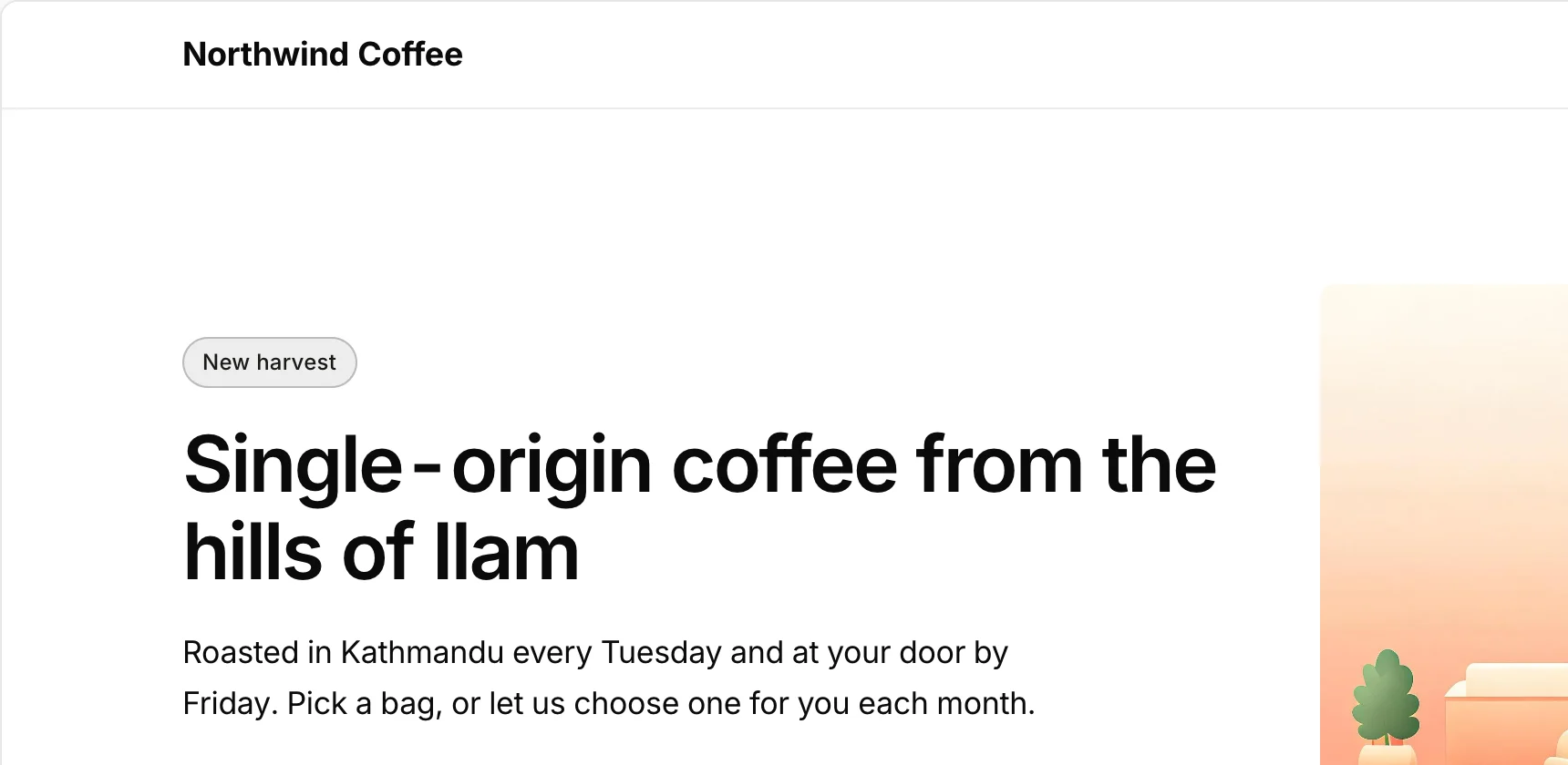 A coffee company's home page open in the Roomie website builder