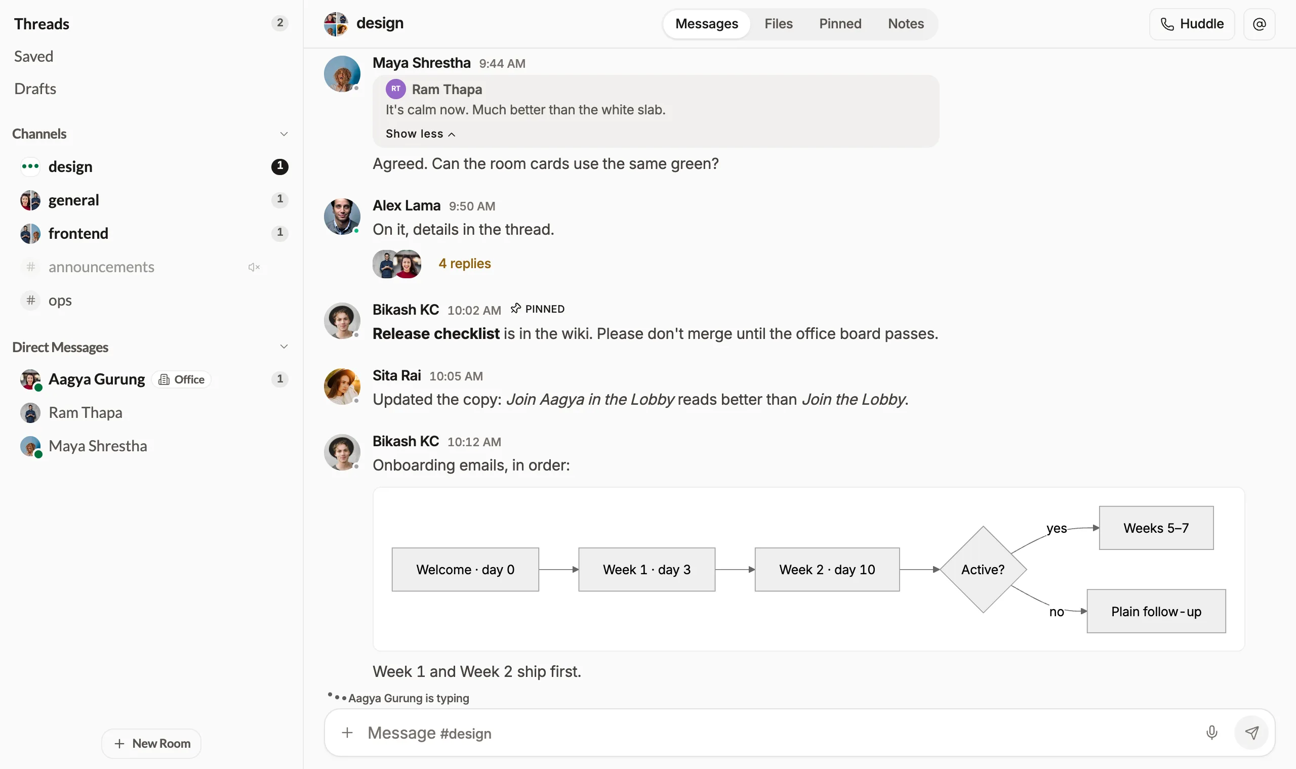 Screenshot of the Roomie team chat