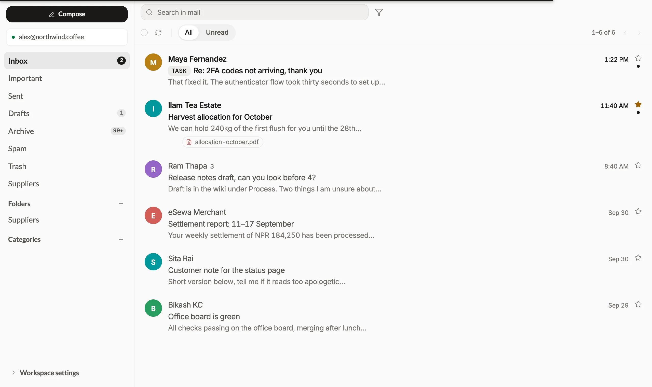 Screenshot of the Roomie mailbox