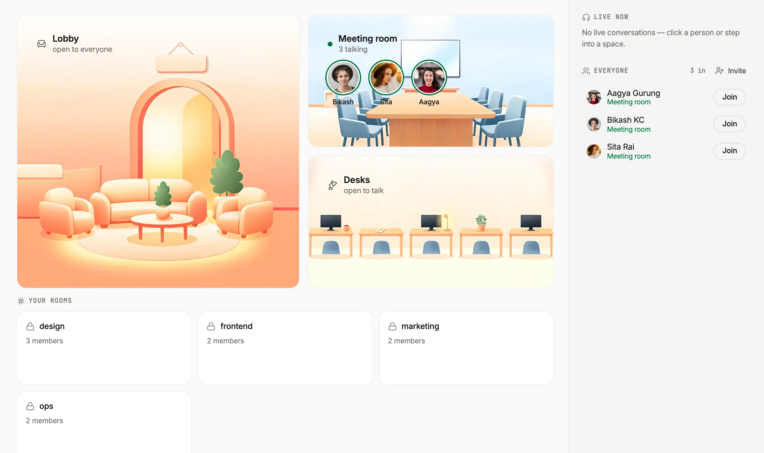 Screenshot of the Roomie virtual office